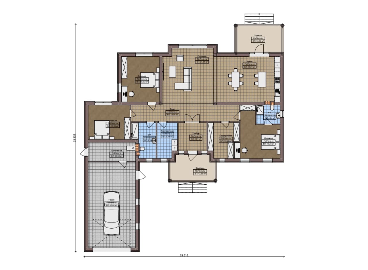 Планировка Одноэтажный дом F-18674